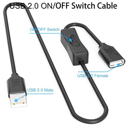 USB On/Off Switch Cable 3.3FT 2-Pack, 2A Charging 480Mbps Data, Type-A 2.0 - Image 2