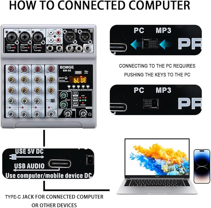 BOMGE Audio Mixer, Sound Board Mixing Console - Image 4