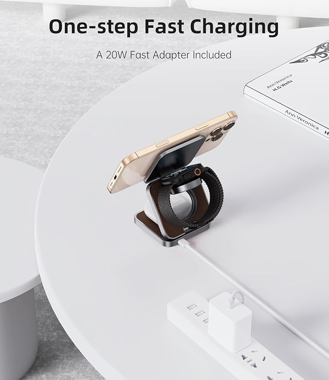 Foldable Magnetic Wireless Charger, KU XIU X40 Aluminum Alloy 3 in 1 Charging - Image 6