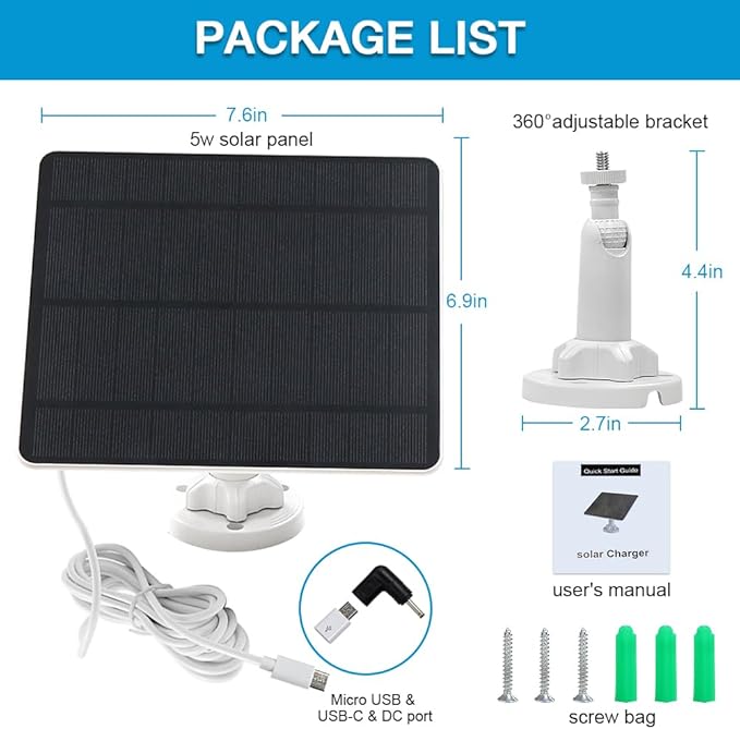 Solar Panel for Security Camera, 5W USB Solar Panel for Cameras DC 5V, Camera - Image 7