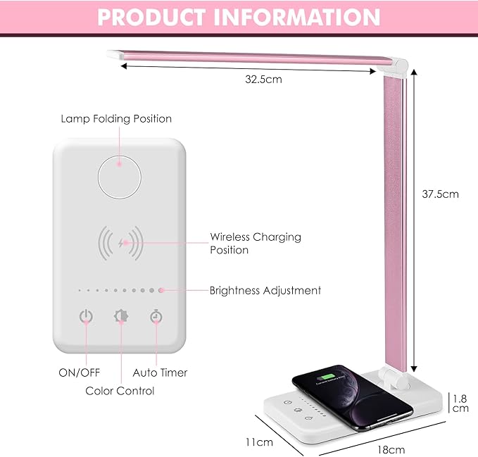 LED Desk Lamp with Wireless Charger, USB Charging Port, Desk Lighting with 10 - Image 5