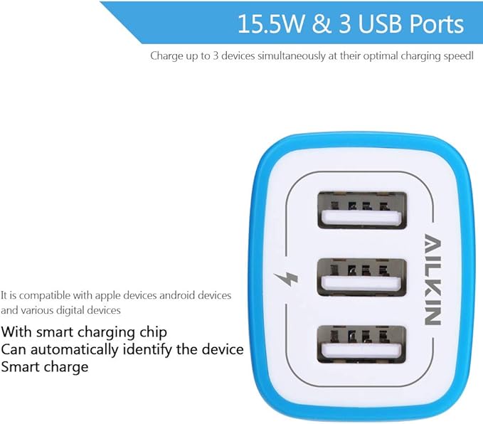 Wall Charger, USB Charger Adapter, 3.1A/3Pack Muti Port Fast Charging Cube - Image 5