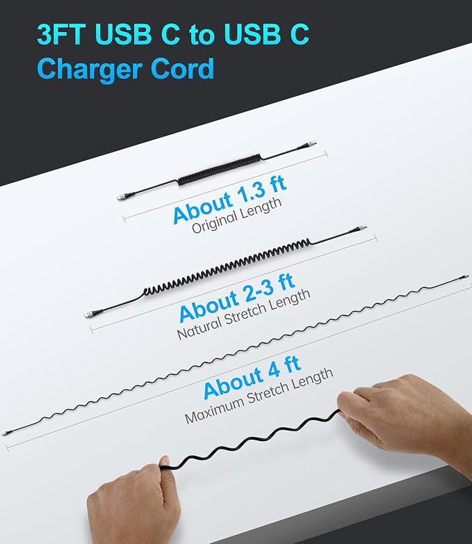 USB C to C Charger Cable, Coiled USB-C Cable - Image 7