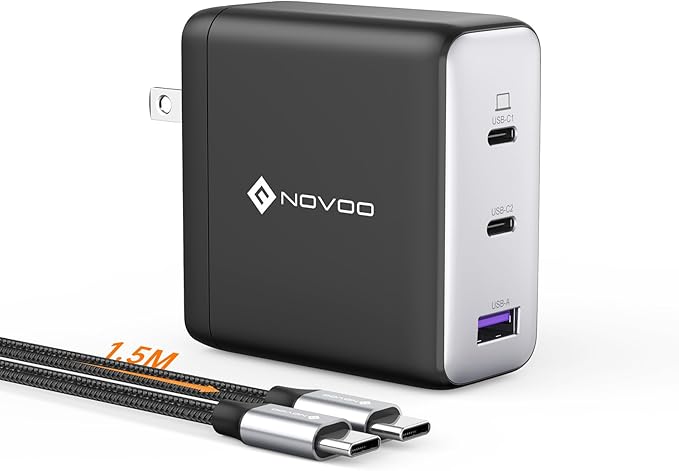 100W USB C Charger, 120W MacBook Pro Charger, 3-Port GaN Fast Charger by NOVOO