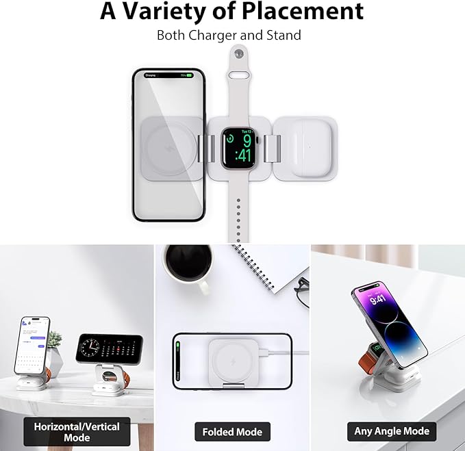 Fast Wireless Charger, Magnetic Foldable 3 in 1 Charging Station - Image 3
