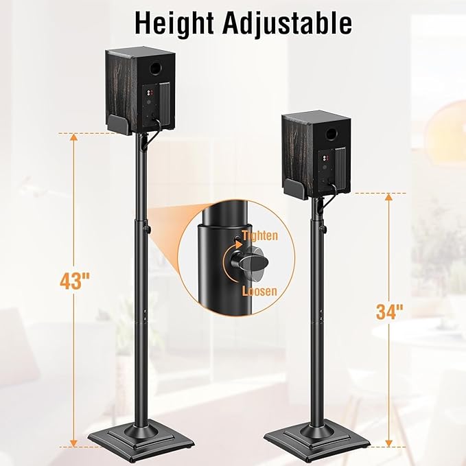 ELIVED Universal Speaker Stands Pair Height Adjustable Max 43.3", Surround - Image 4