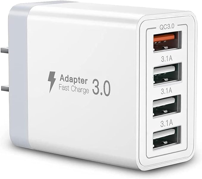 USB Charger, 4 Port USBA Wall Charging Block, Fast Charge QC 3.0 Plug Adapter by SCCVEE