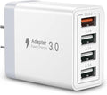 USB Charger, 4 Port USBA Wall Charging Block, Fast Charge QC 3.0 Plug Adapter by SCCVEE