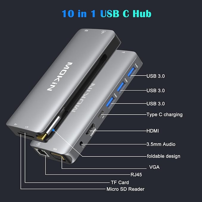 USB C Hub Multiport Adapter-10 in 1 Portable Dongle - Image 2