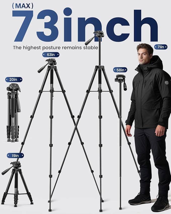 73" Camera Tripod and Monopod, Professional Aluminum Tripod Stand - Image 3