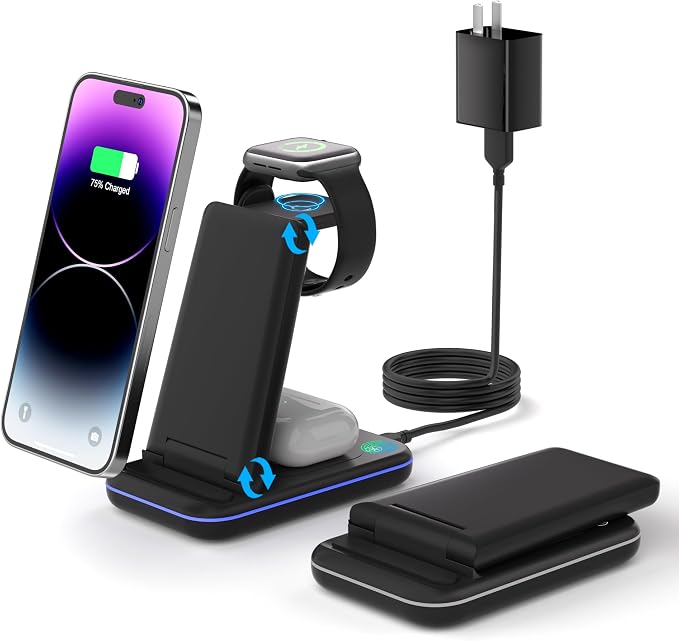 Wireless Charger for iPhone, Foldable 3 in 1 Fast Charging Station/Stand/Multi by Barpecyou