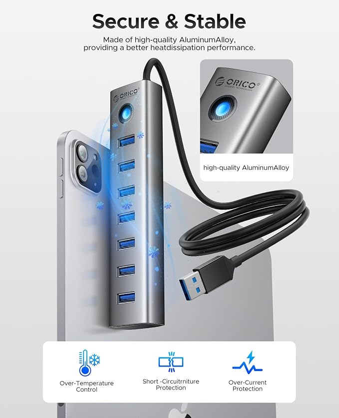 ORICO Aluminum 7-Port USB Hub - Image 6