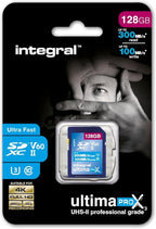 Integral 128GB UHS-II SD Card V60 Up to 300MB/s Read and 100MB/s Write Speed by Integral