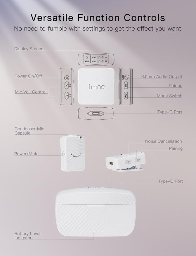 FIFINE Wireless Lavalier Microphone System, Lapel Dual Microphones Clip-on - Image 7