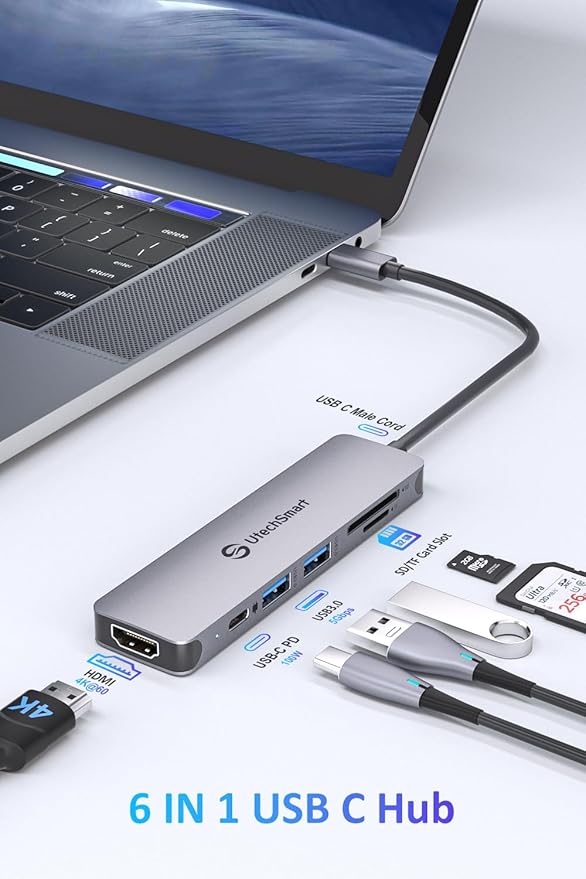 UtechSmart 6-in-1 USB-C Hub, 4K@60Hz HDMI Adapter - Image 3