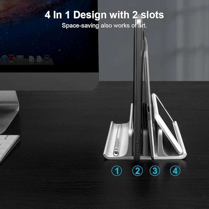Vaydeer Aluminum Laptop Stand Double-Slot Adjustable Vertical Laptop Stand - Image 2