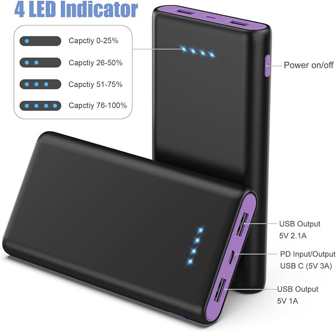 Portable Charger Power Bank 25, 5V/3A USB C in&Out Fast Phone Charging - Image 6