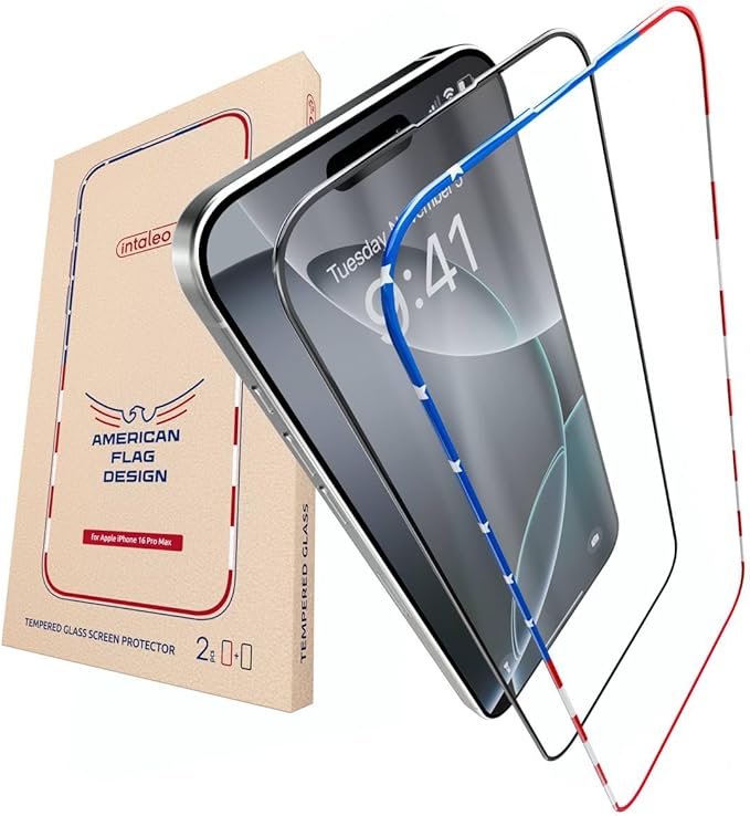 Screen Protector for iPhone 16 Pro Max – USA Flag & Black Frame Design by Intaleo