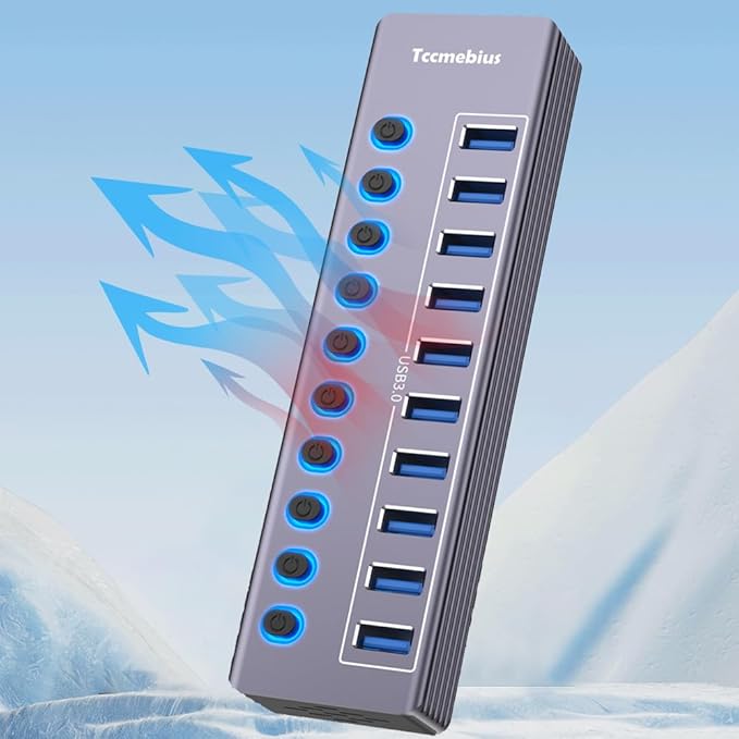 Powered 10-Port USB 3.0 Hub, USB C to 10 Ports USB Data Hub Splitter - Image 6