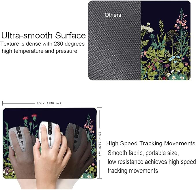 Floral Mouse Pad, Square Waterproof Non-Slip Rubber Base Mouse Pad - Image 3