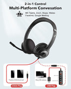 USB Headset with Mic for PC, On-Ear Computer Laptop Headphones with Noise - Image 5