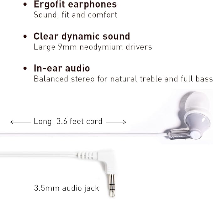 Panasonic ErgoFit Wired Earbuds, 3.5mm Jack In-Ear Headphones Wired - Image 2