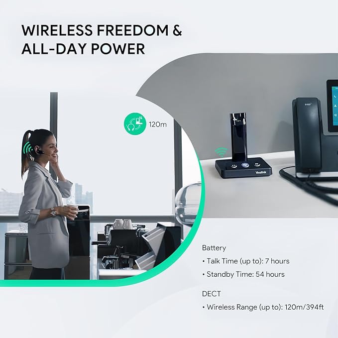 Yealink DECT Wireless Headset WH63, Mono Single Ear Office Headset - Image 2