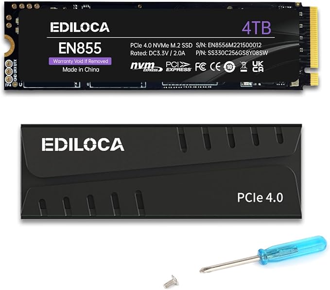 4TB PS5 SSD with Heatsink PCIe Gen4 NVMe M.2 Gaming SSD, 7400MB/s Read by EDILOCA