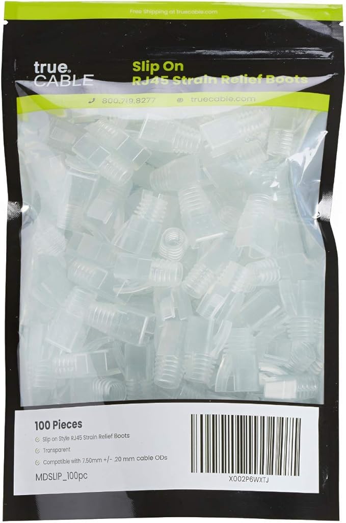 trueCABLE RJ45 Strain Relief Boots, 7.5mm Slip-On PVC Plug Cover, Transparent - Image 2