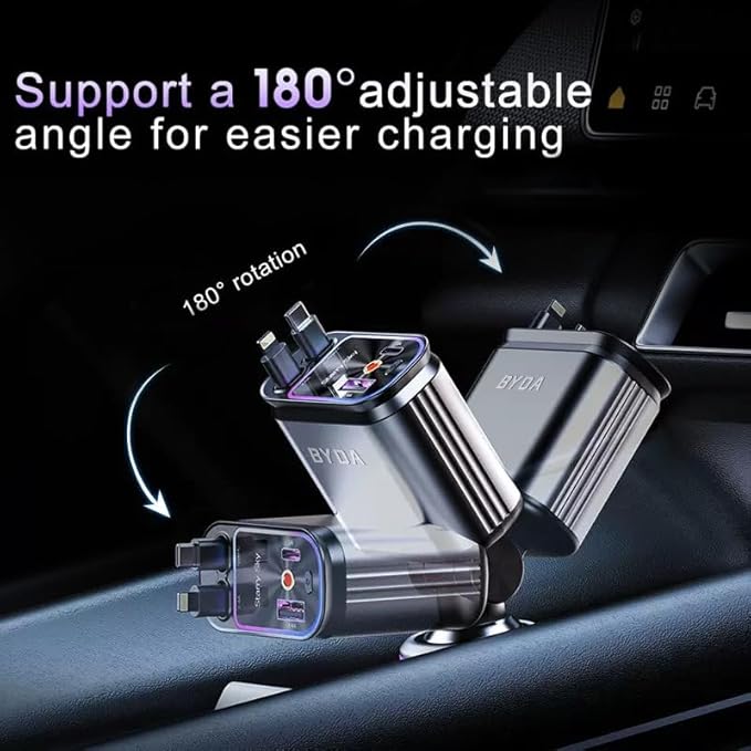 4 in 1 Retractable Car Charger for iPhone, 69W USB-C Fast Car Charger - Image 6