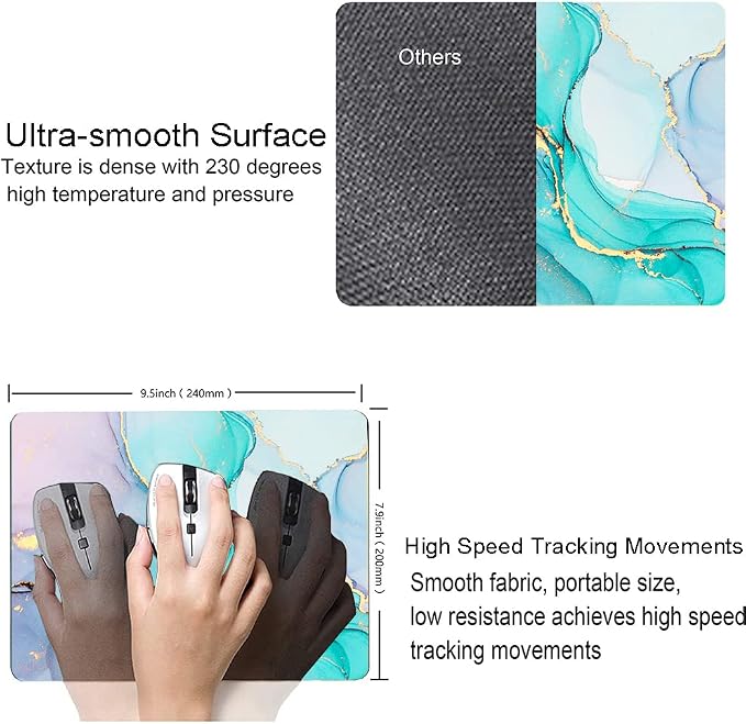 Mouse Pad, Cyan Blue Marble Mouse Pad, Washable Square Cloth Mousepad - Image 3