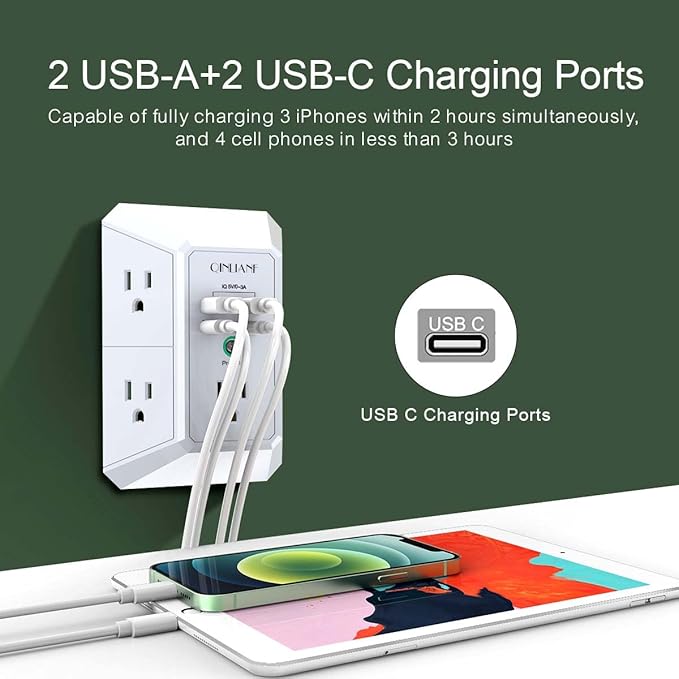 USB Wall Charger, Surge Protector, QINLIANF 5 Outlet Extender - Image 2