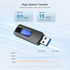 JUANWE 64GB Flash Drive 5 Pack 3.0 USB Jump Drive Retractable Slide Memory - Image 2