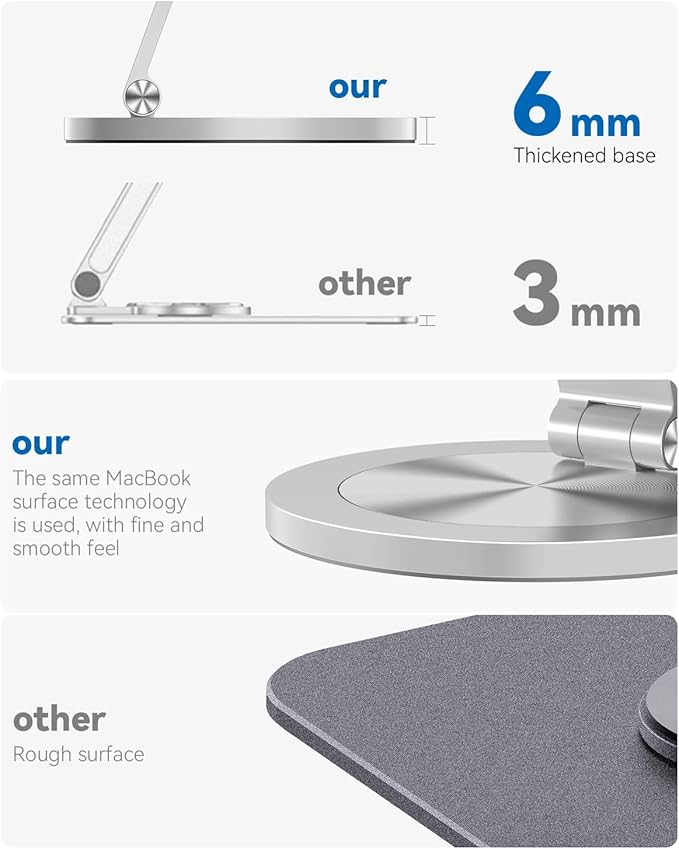 360 Rotating Phone Stand for Desk, Dual-Adjustable Foldable Aluminum Desktop - Image 5