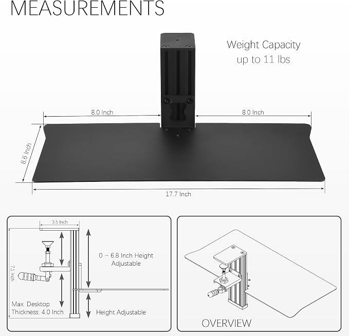 Quick Release Keyboard Desk Mount, Clamp-on Adjustable Tray, 18.5x8.7 Inch - Image 6