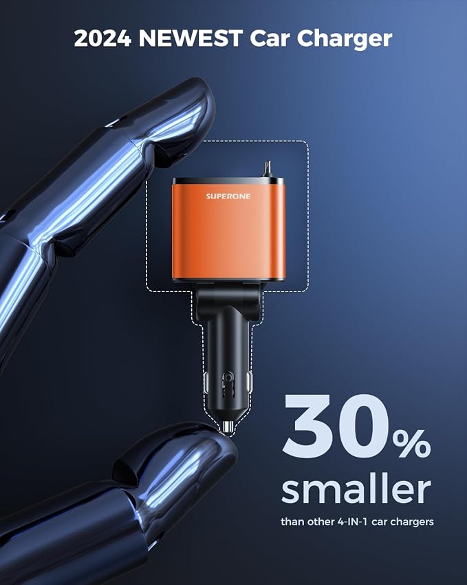 4 in 1 Retractable Car Charger, SUPERONE Smaller Fast Car Phone Charger 69W - Image 4