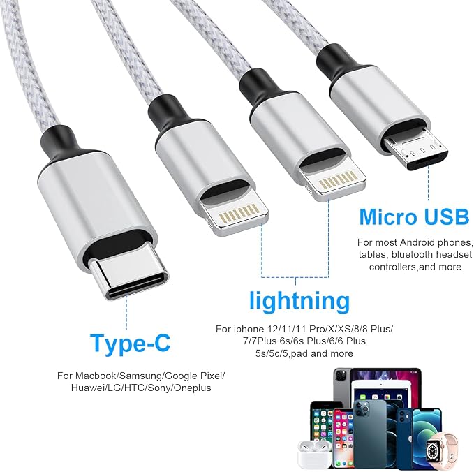 iPhone Charging Cable 1.8M/6Ft Multi 4 in 1 USB Universal Fast Charging Cord - Image 2