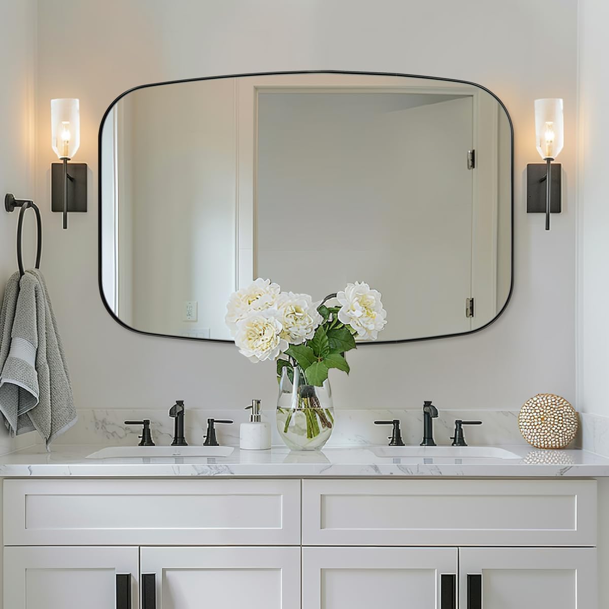 ANDY STAR 30x40” Black Bathroom Mirror, Oblong Vanity Mirror with Stainless Steel Metal Frame, Matte Black Oval Mirror for Over Sink, Modern Anti Rust Wall Mounted