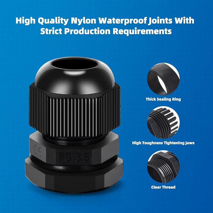 Cable Gland 20 Pack Plastic Waterproof Adjustable Connector 6-12mm PG13.5 - Image 5