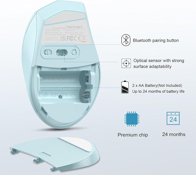 TECKNET Bluetooth Mouse, 4800 DPI Wireless Mouse, 2-Year Battery 6 Adjustable - Image 7