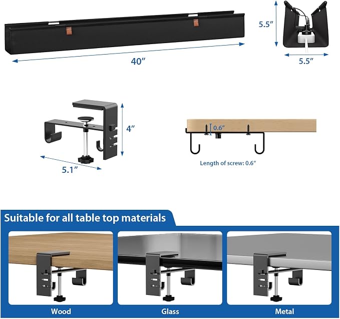 Zilink No Dril Under Desk Cable Management Tray 40" Cord Organizer - Image 4