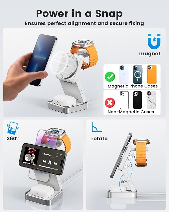 3-in-1 Wireless Charger for iPhone, 15W Fast Wireless Charging Station - Image 3