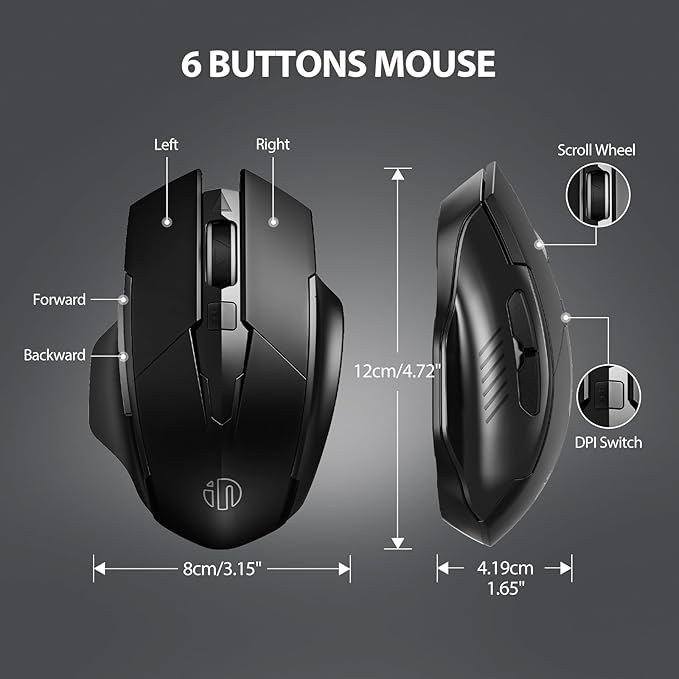 INPHIC Wireless Mouse Rechargeable, Upgraded Visible Battery, 2400 DPI - Image 8