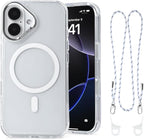 for iPhone 16 Case with 62.99 inch Lanyard, Classic Clear&White Magnetic Phone by QATYYY