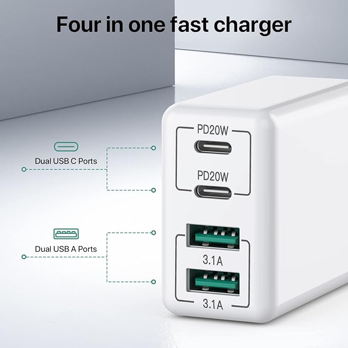USB C Wall Charger, 40W 4-Port USB C Charger Block, Fast Charging Block Dual - Image 4