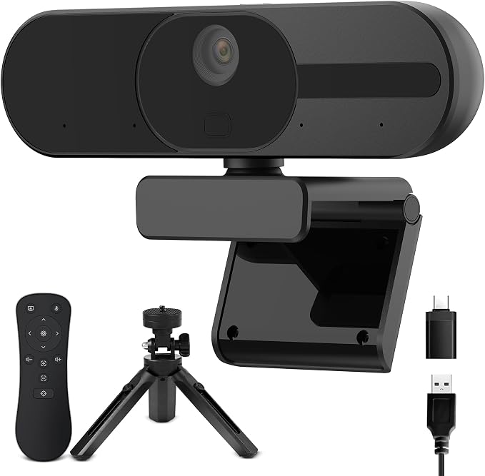 4K Webcam with Speaker and 4 AI Noise-Cancelling Mics, Wide Angle PC Cameras by SAYLAS