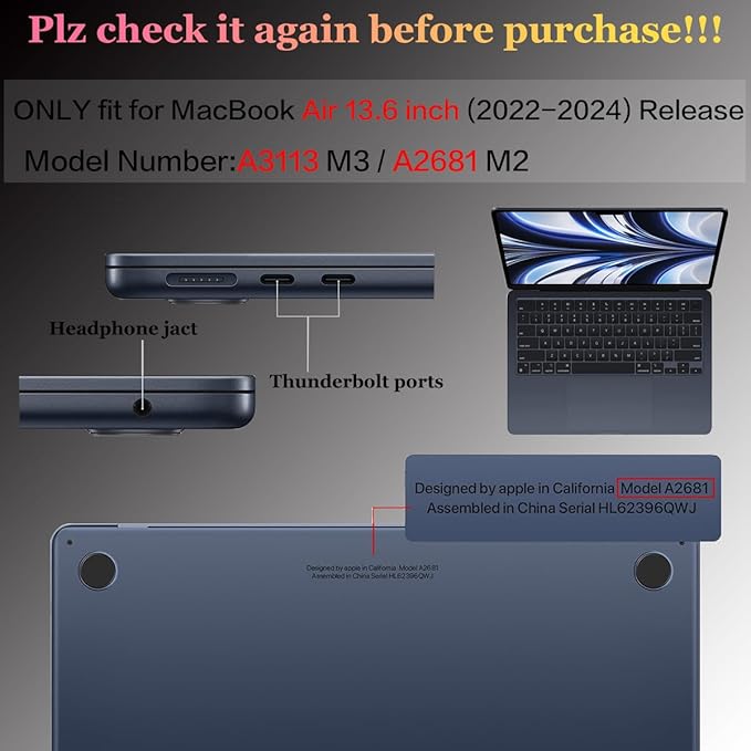CISSOOK Compatible with MacBook Air 13.6 inch Case M4 A3240 M3 A3113 M2 A2681 - Image 2