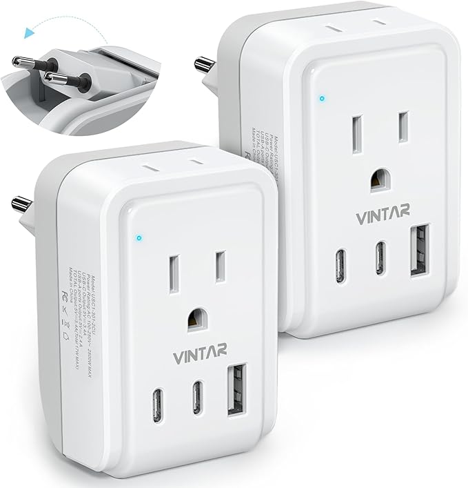 2 Pack European Travel Plug Adapter, VINTAR Foldable International Power Adapter by VINTAR