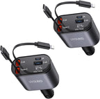 Car Phone Charger Adapter 2Pack Retractable Car Charger 4in1 Fast Charging Dual by UYOUNG