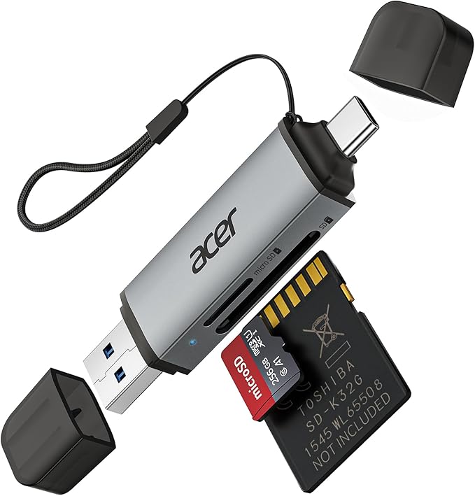 acer SD Card Reader USB C, Dual Slots USB 3.0 Type C to Micro SD Card Adapter by Acer
